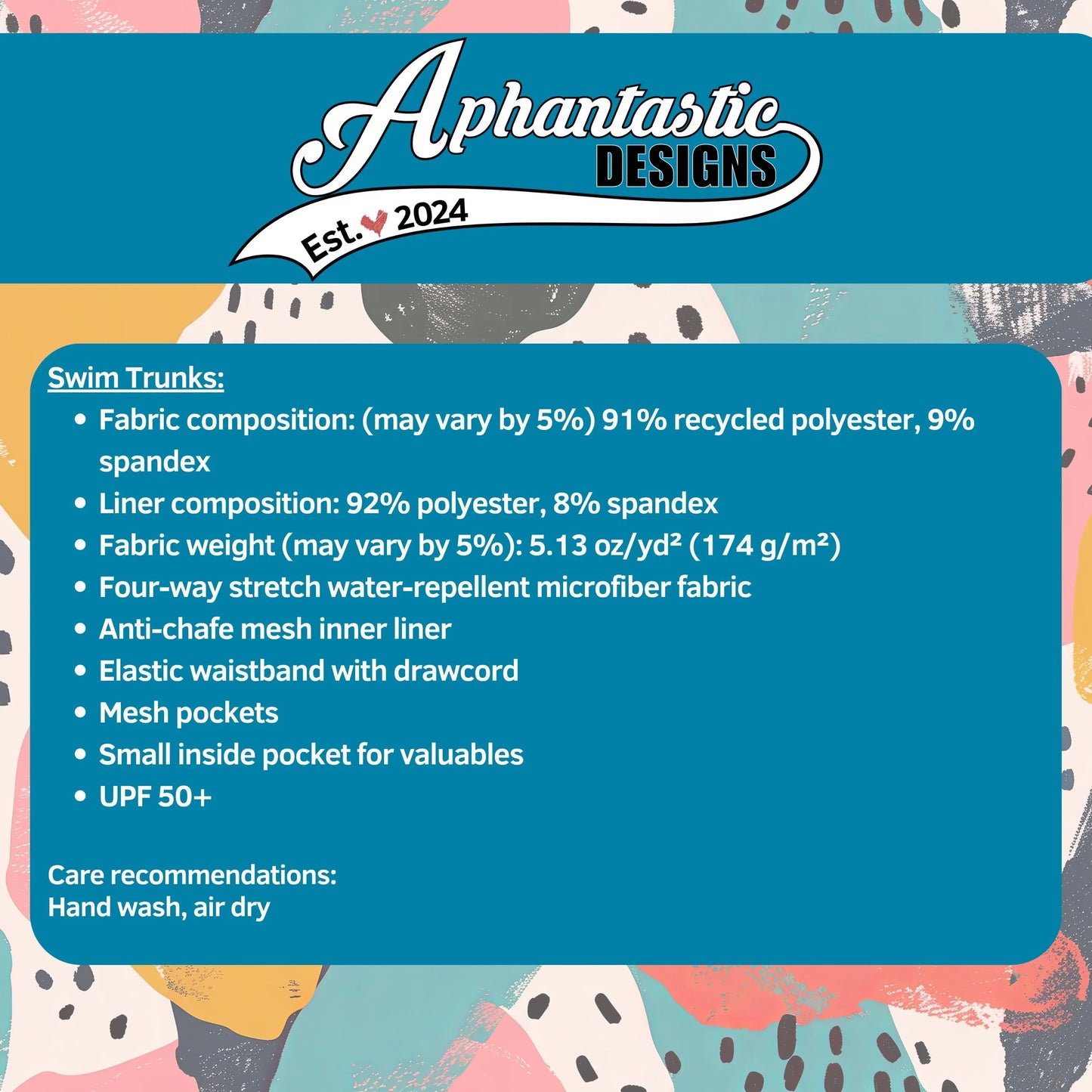 Watermelon Swim Trunks Allover Print Recycled Swim Shorts with Pockets Mid Length Regular Fit Swimsuit UPF 50+ Sun Protection 2XS–6XL Plus Aphantastic Designs