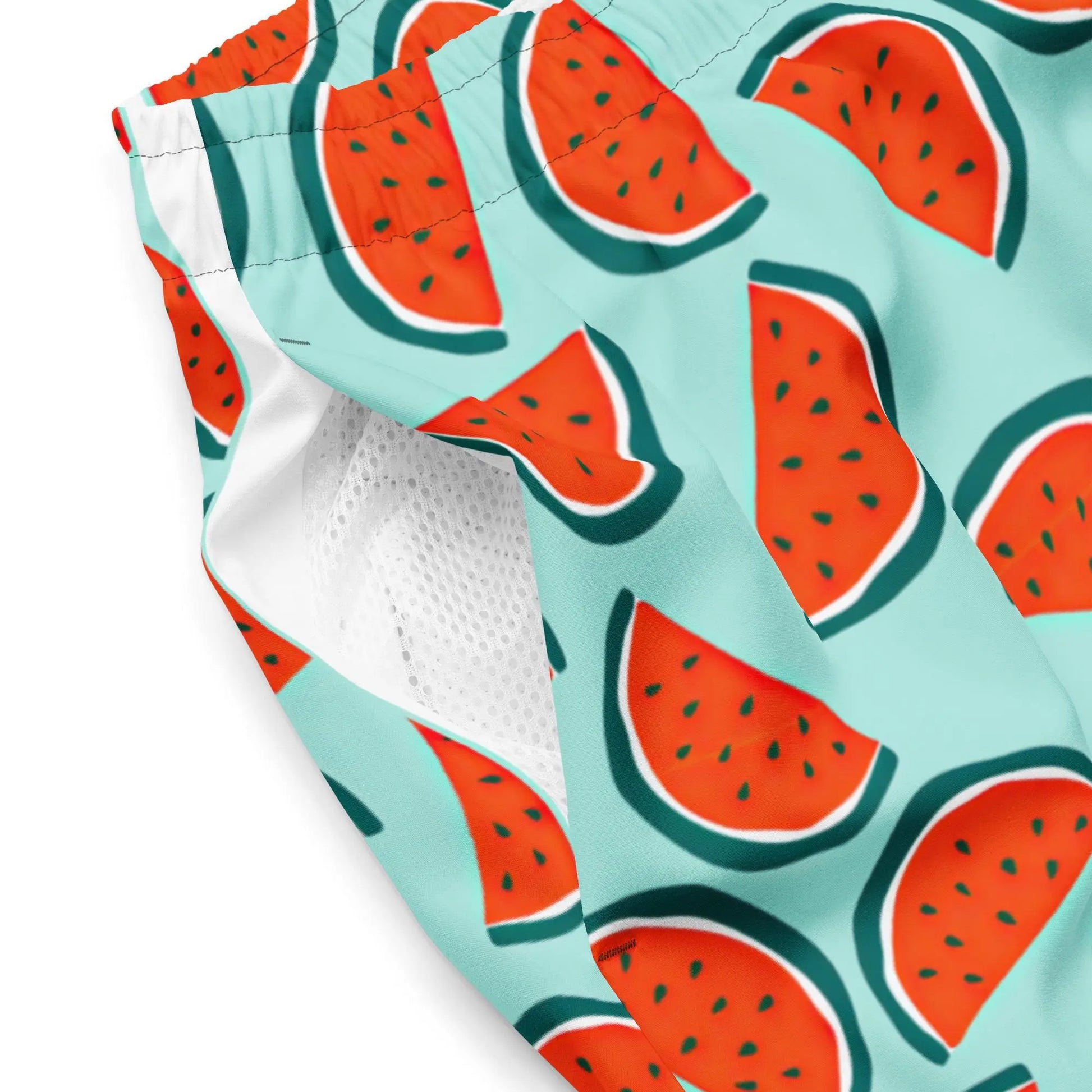 Watermelon Swim Trunks Allover Print Recycled Swim Shorts with Pockets Mid Length Regular Fit Swimsuit UPF 50+ Sun Protection 2XS–6XL Plus Aphantastic Designs