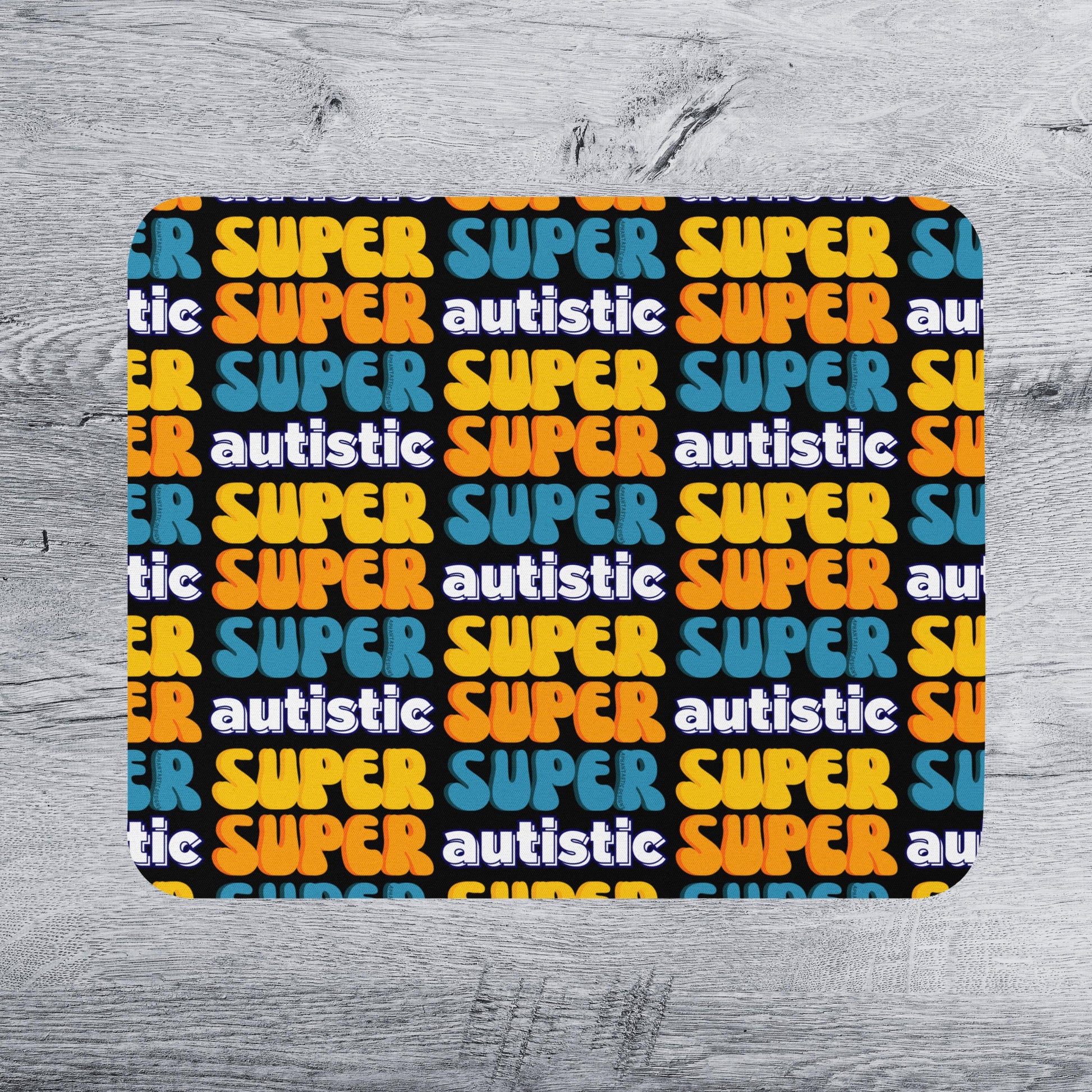 the word "SUPER" repeated in various colors and sizes, creating a vibrant and playful pattern.