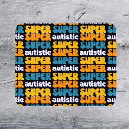 the word "SUPER" repeated in various colors and sizes, creating a vibrant and playful pattern.