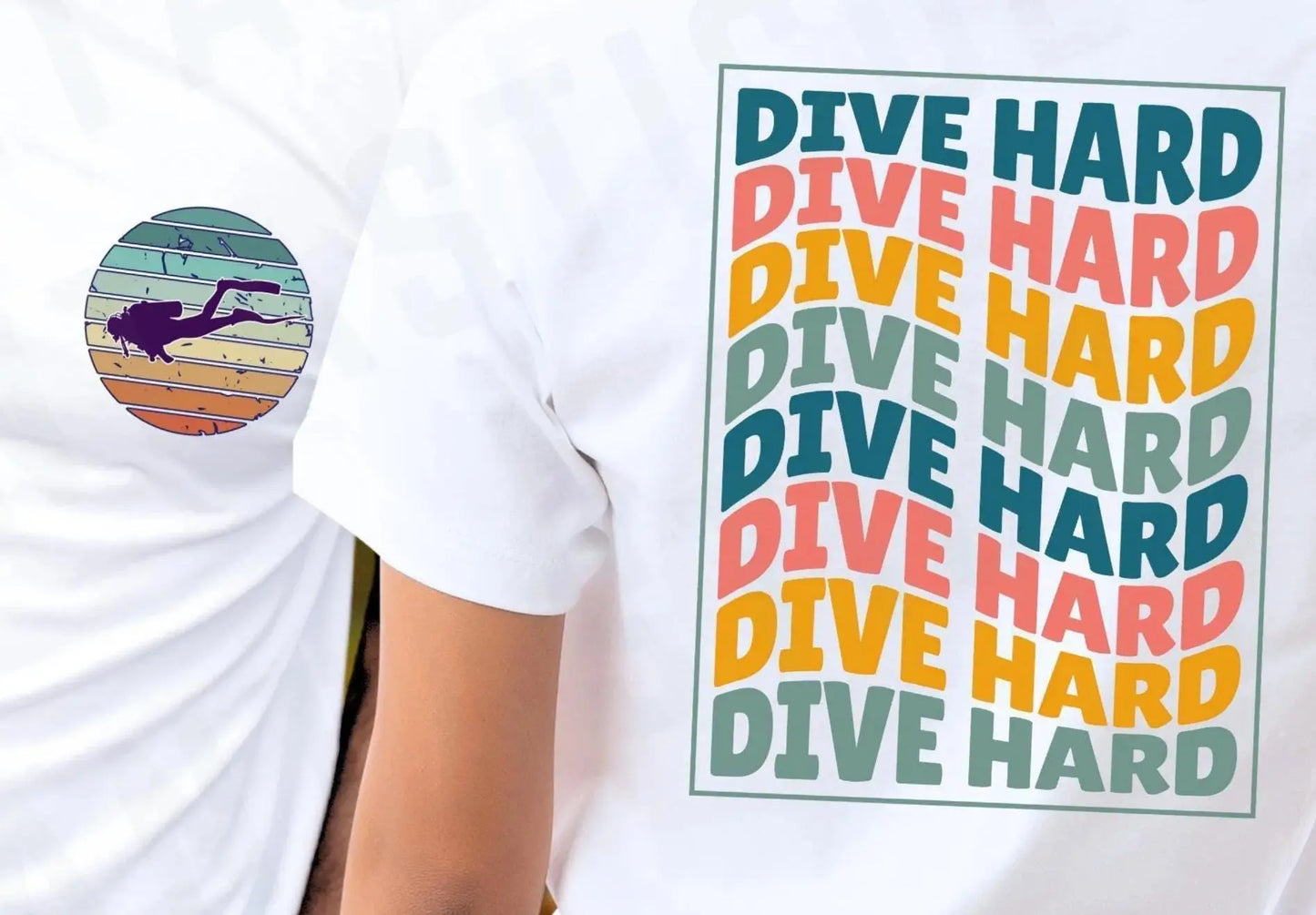 Rad Retro Scuba Diver Chest Print T-Shirt: Funny Dive Tee Adult XS–5X Plus Sizes Aphantastic Designs