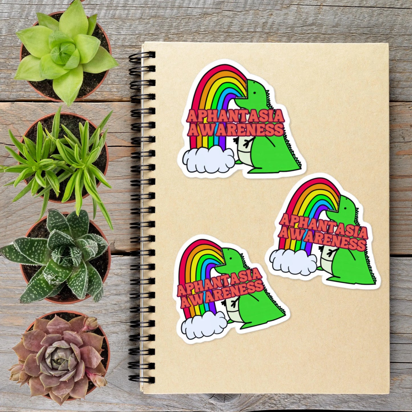 2-6 Inch Aphantasia Awareness Rainbow Dinosaur Vinyl Sticker Aphantastic Designs