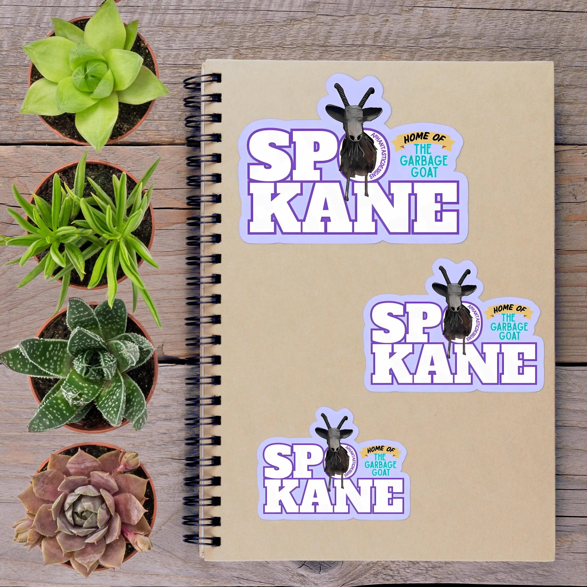 2"-6" Funny Vinyl Spokane Washington Garbage Goat Lilac City Decal | 1–250 Count Aphantastic Designs