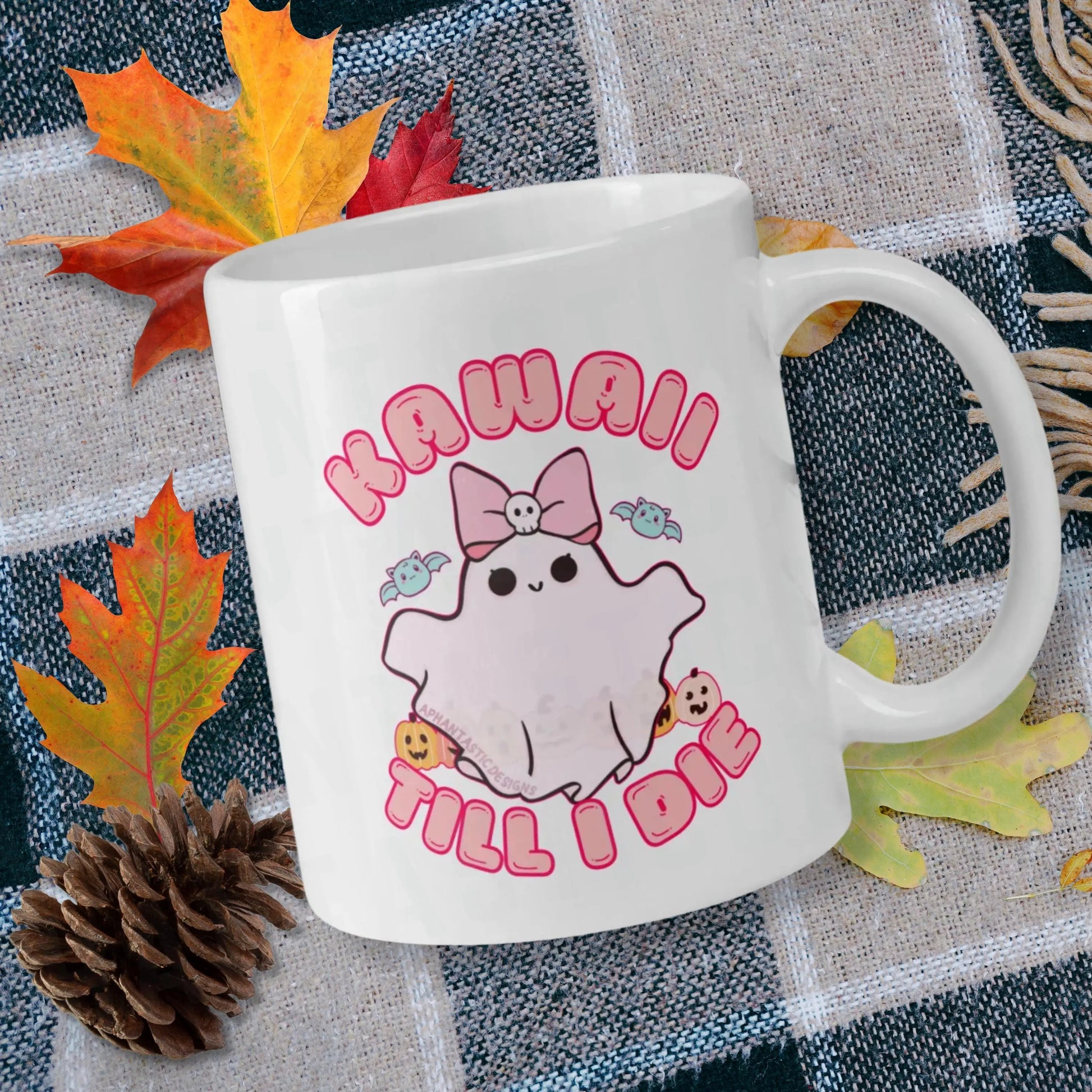 Kawaii Till I Die Ghost Mug | Ceramic, Left Hand Friendly,  & Dishwasher Safe Aphantastic Designs
