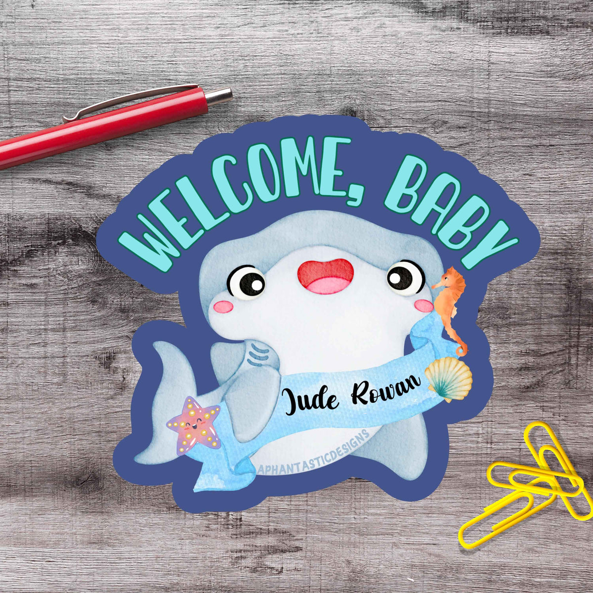 Customizable Welcome Baby Hammerhead Vinyl Sticker