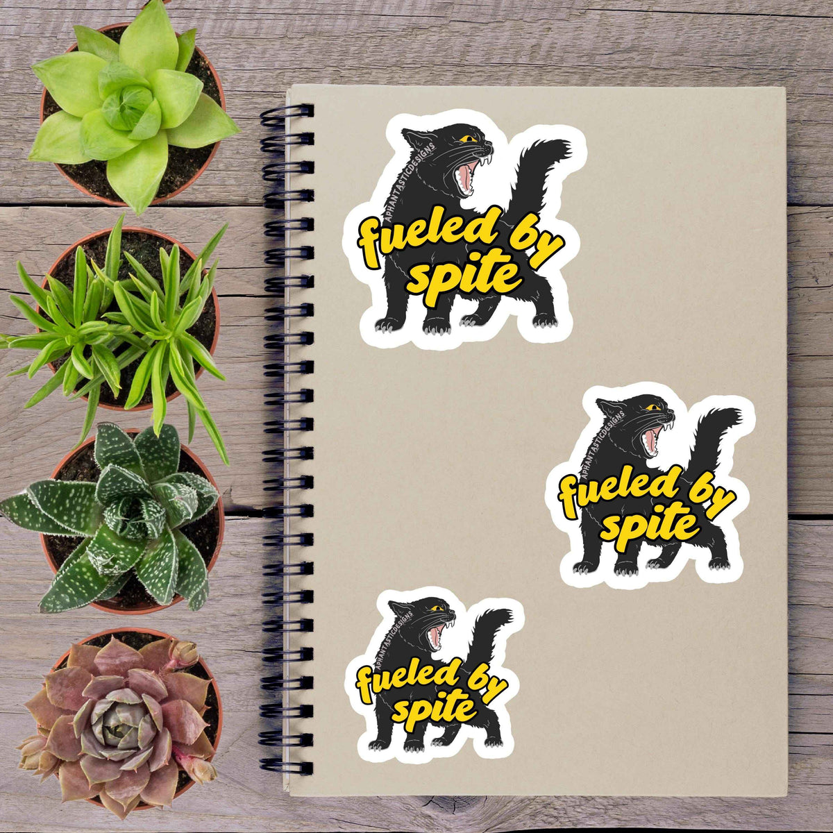 Fueled By Spite Black Cat Halloween Vinyl Sticker