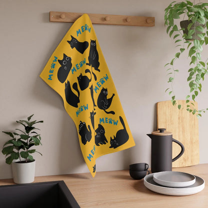 Cute Black Cat Print Cotton Tea Towel Paw Wipe Host Hostess Housewarming Birthday Gift Aphantastic Designs