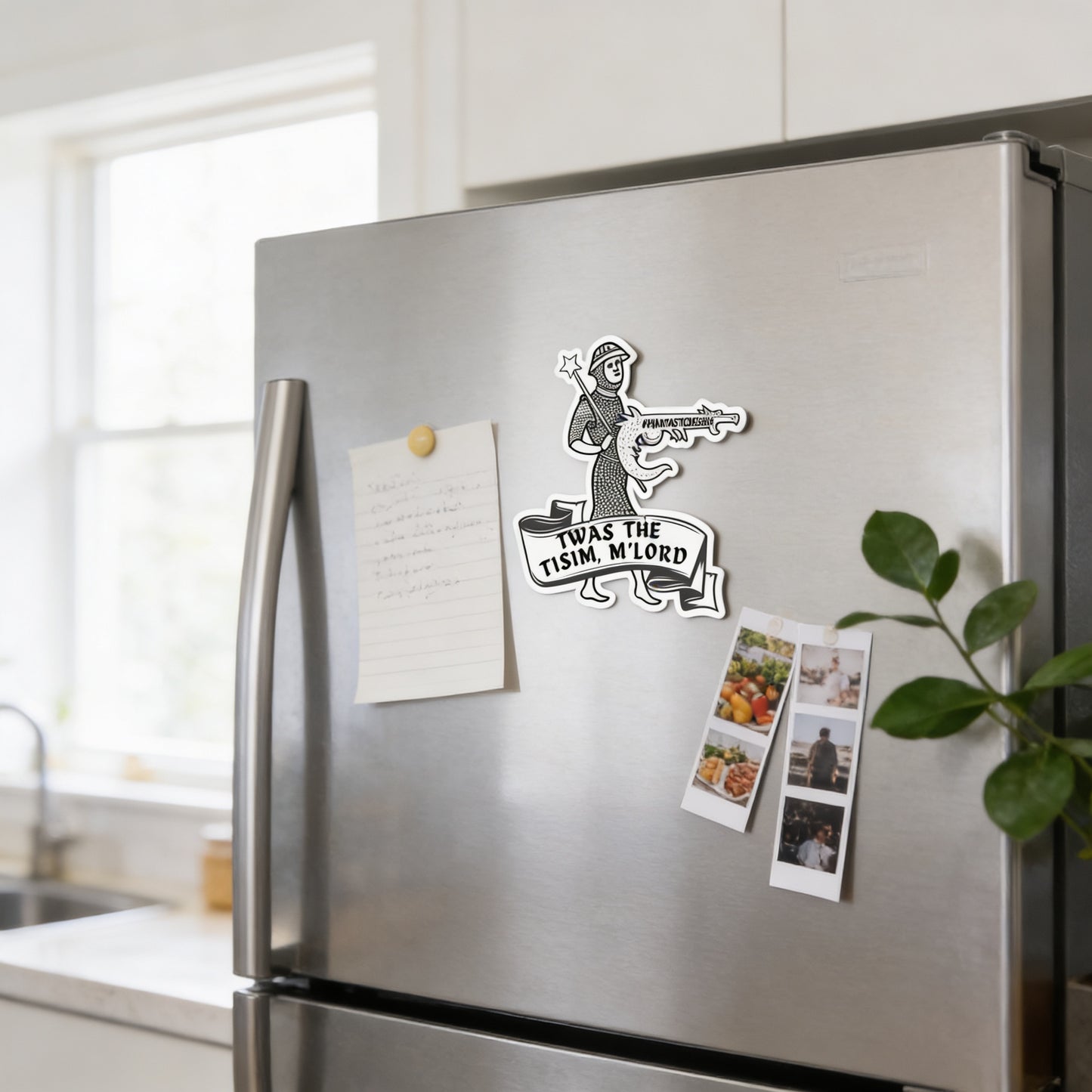 a stainless steel refrigerator with various magnets and notes attached to it.