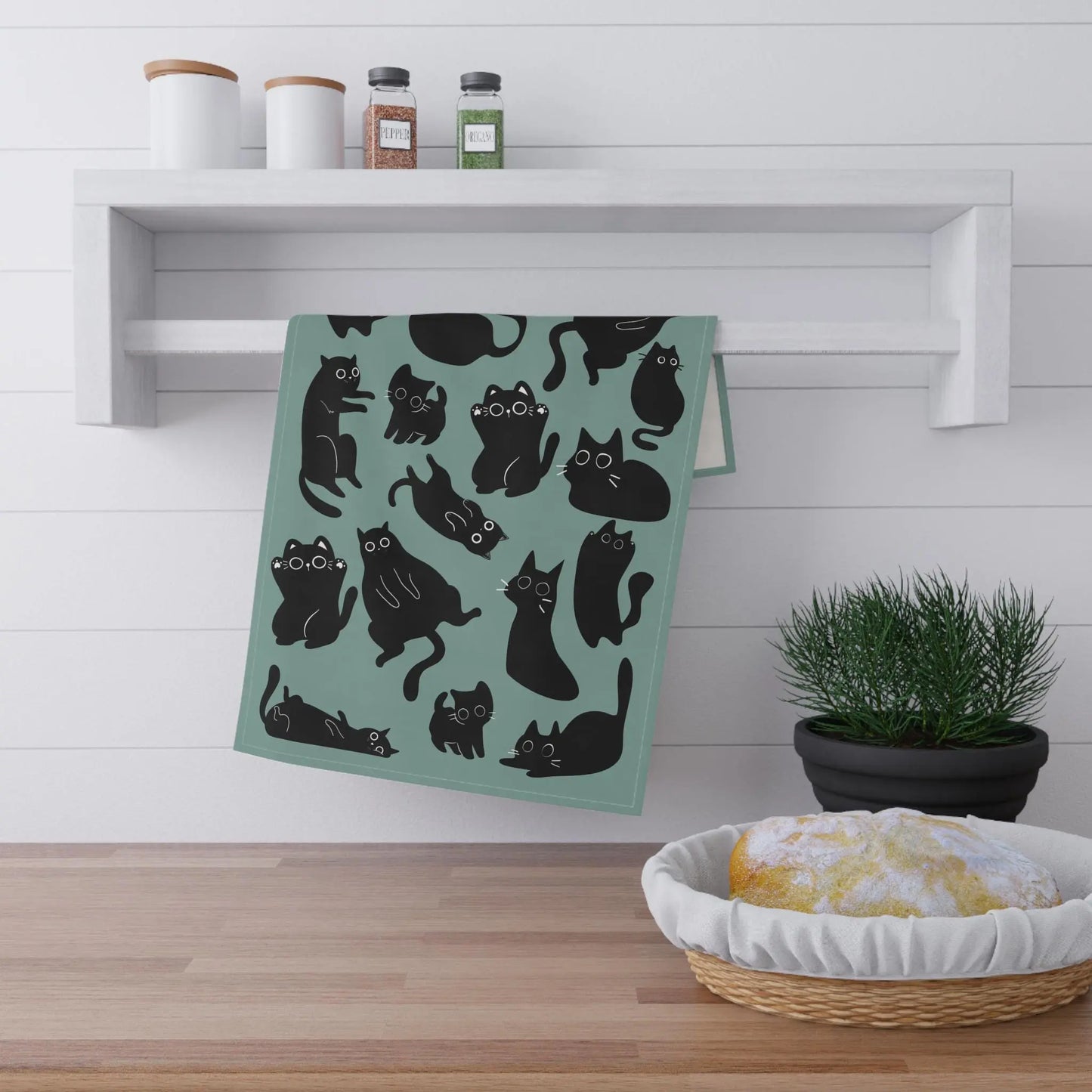 Cute Black Cat Print Cotton Tea Towel Paw Wipe Host Hostess Housewarming Birthday Gift Aphantastic Designs