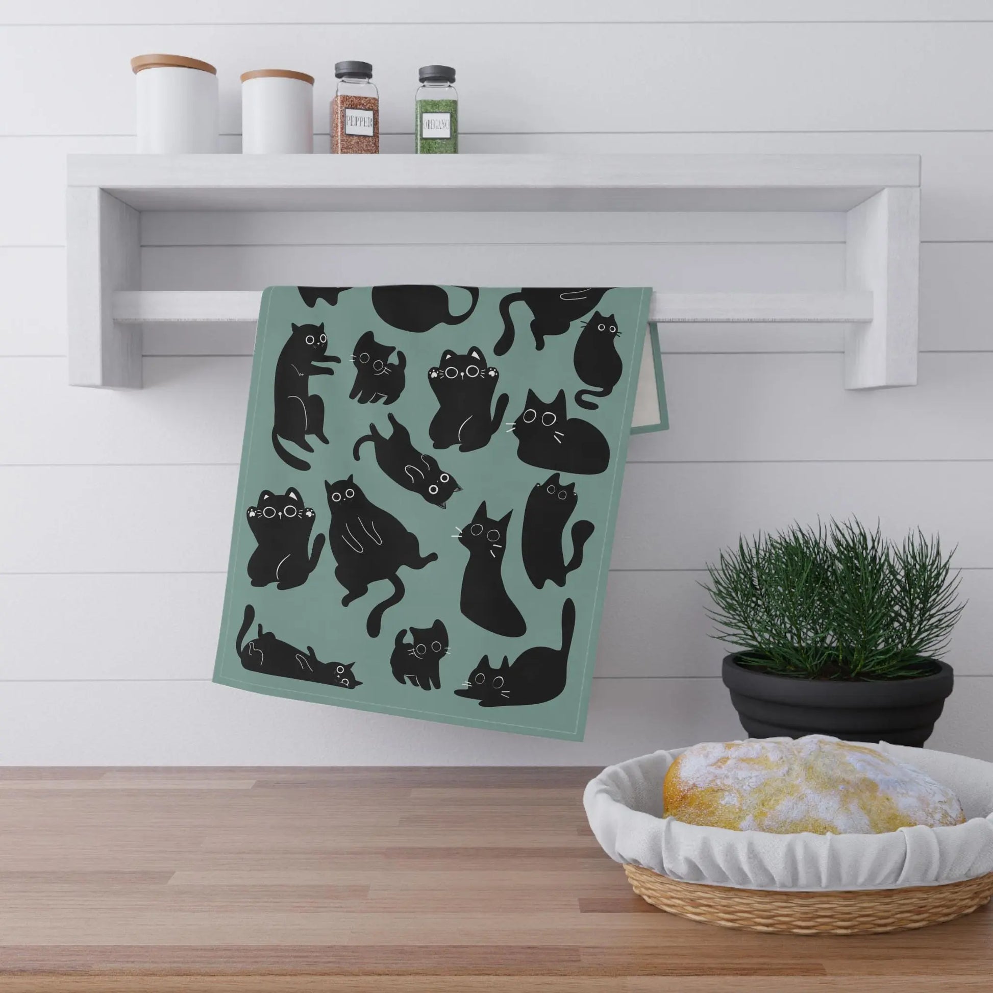 Cute Black Cat Print Cotton Tea Towel Paw Wipe Host Hostess Housewarming Birthday Gift Aphantastic Designs