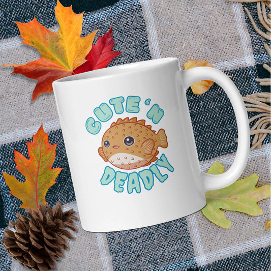 Cute N Deadly Puffer Fish Mug | Ceramic, Left Hand Friendly,  & Dishwasher Safe Aphantastic Designs
