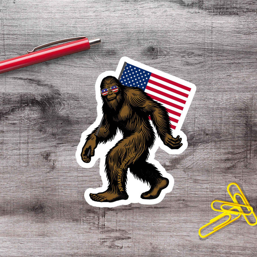 Bigfoot American Flag Vinyl Sticker