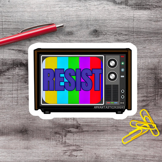 2-6 Inch Resist Retro TV Anti Trump Political Protest Vinyl Sticker Aphantastic Designs