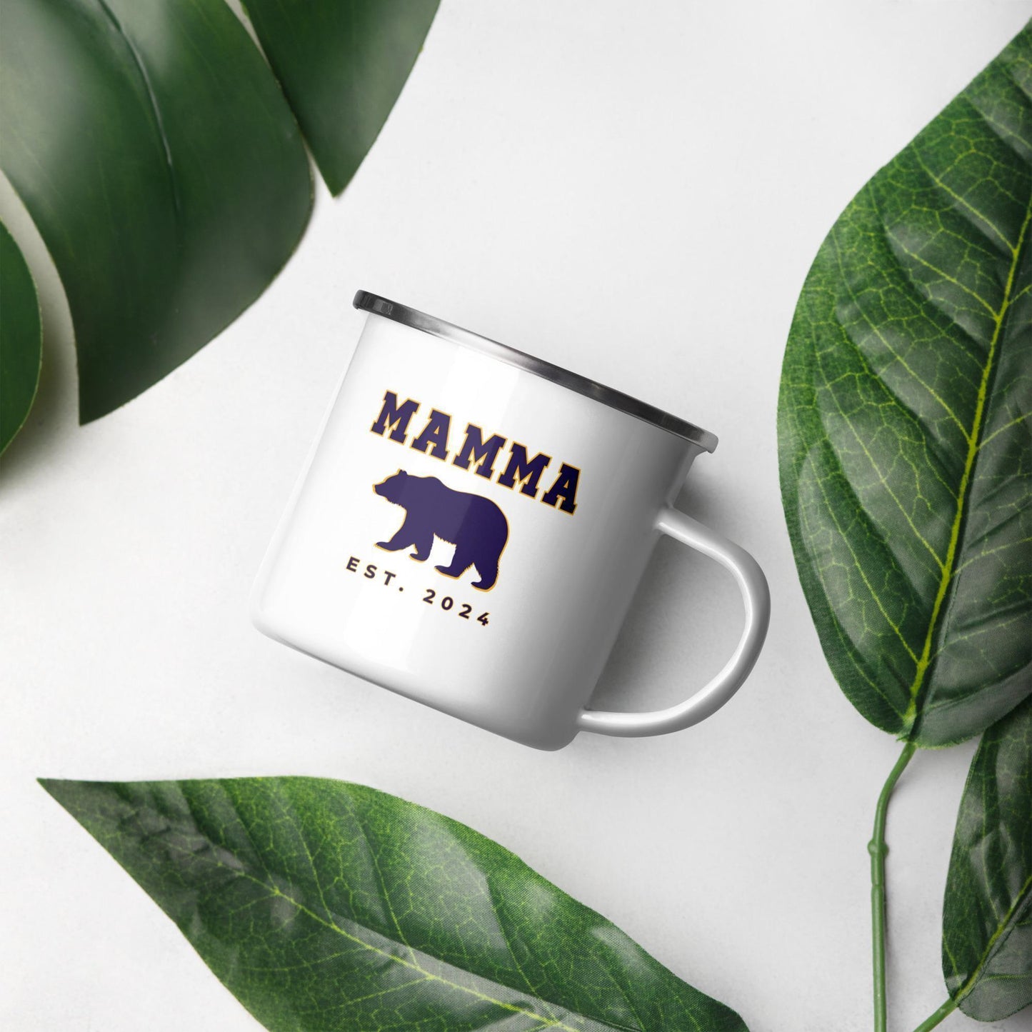 Enamel Papa Bear Camp Mug | Left Hand Friendly & Personalizable