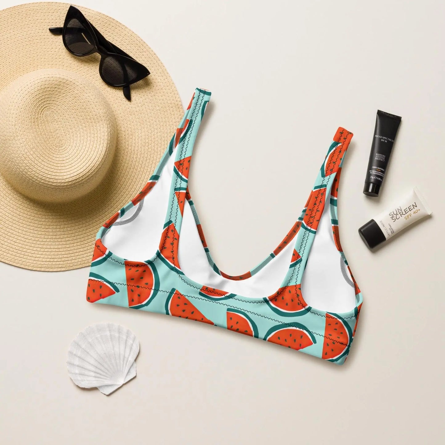 Cute Watermelon Sport or String Bikini Top Teen Festival Rave Fit Womens Swimsuit Removable Padded Top Recycled UPF 50+Sun Protection 2XS–6X Aphantastic Designs