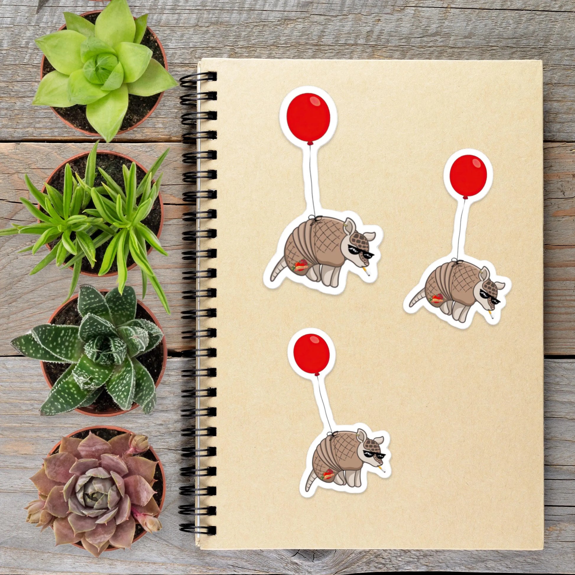 2-6 Inch Armadillo Red Balloon Vinyl Sticker Aphantastic Designs