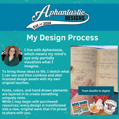 The image is a collage featuring a woman with glasses, a notebook, and various design-related elements such as doodles, hand-drawn elements, and text. The collage includes a caption describing the woman's design process, a hand holding a notebook, and a hand-drawn element. The image also includes a list of design-related terms and a description of the design process.