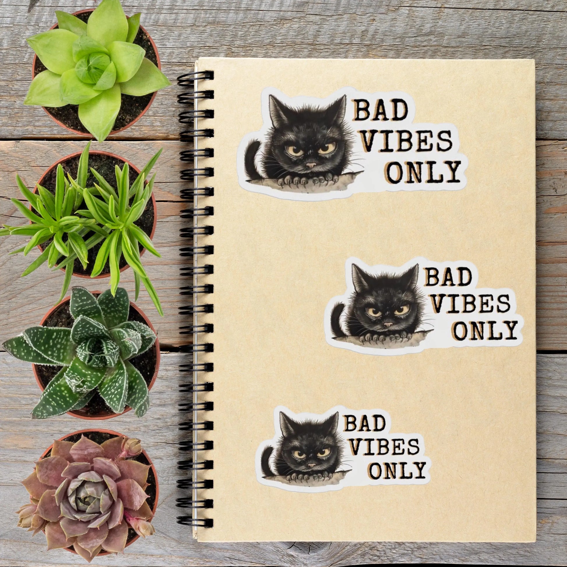 2-6 Inch Black Cat Bad Vibes Only Vinyl Sticker Aphantastic Designs