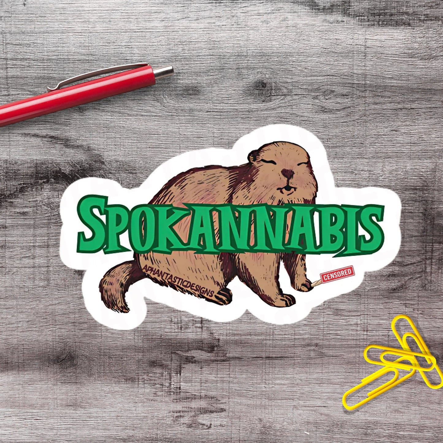 2-6 Inch NSFW Spokane Spokannabis Marmot PNW Stoner Vinyl Sticker Aphantastic Designs