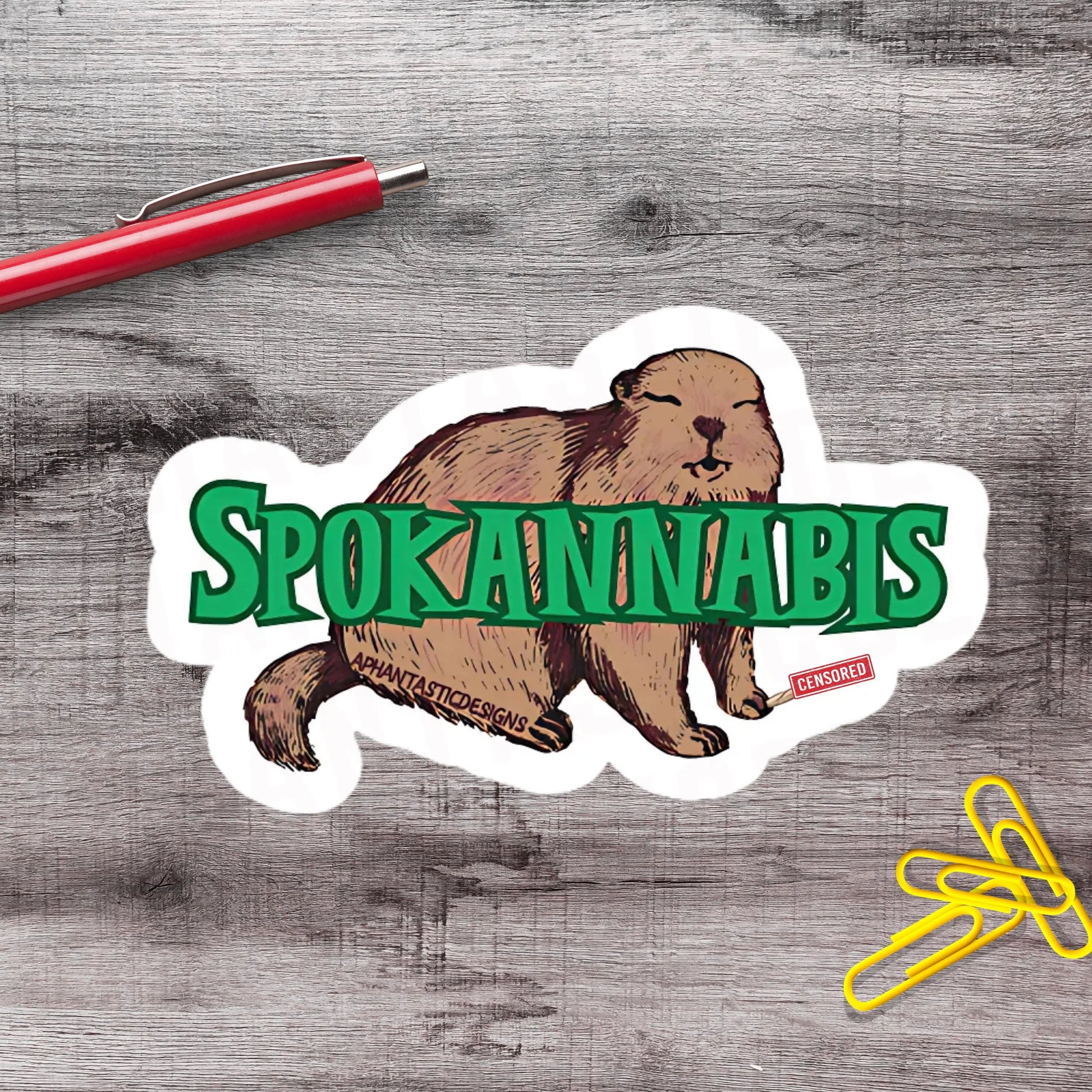 2-6 Inch NSFW Spokane Spokannabis Marmot PNW Stoner Vinyl Sticker Aphantastic Designs
