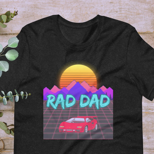 Rad Dad T-Shirt First 1st Fathers Day Shirt Daddy TShirt New Best Dad Gift Tee Retrowave Synthwave Vintage Retro Style | XS–5X Adult Plus Aphantastic Designs