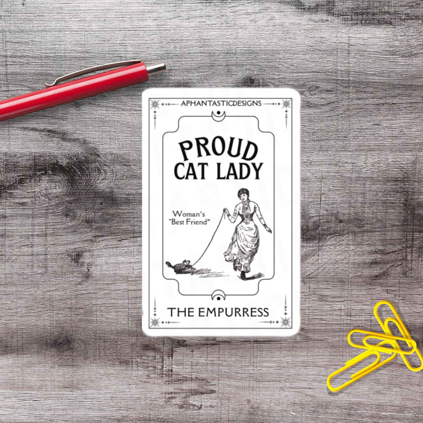 2-6 Inch Cat Lady The Empurress Tarot Style Vinyl Sticker Aphantastic Designs