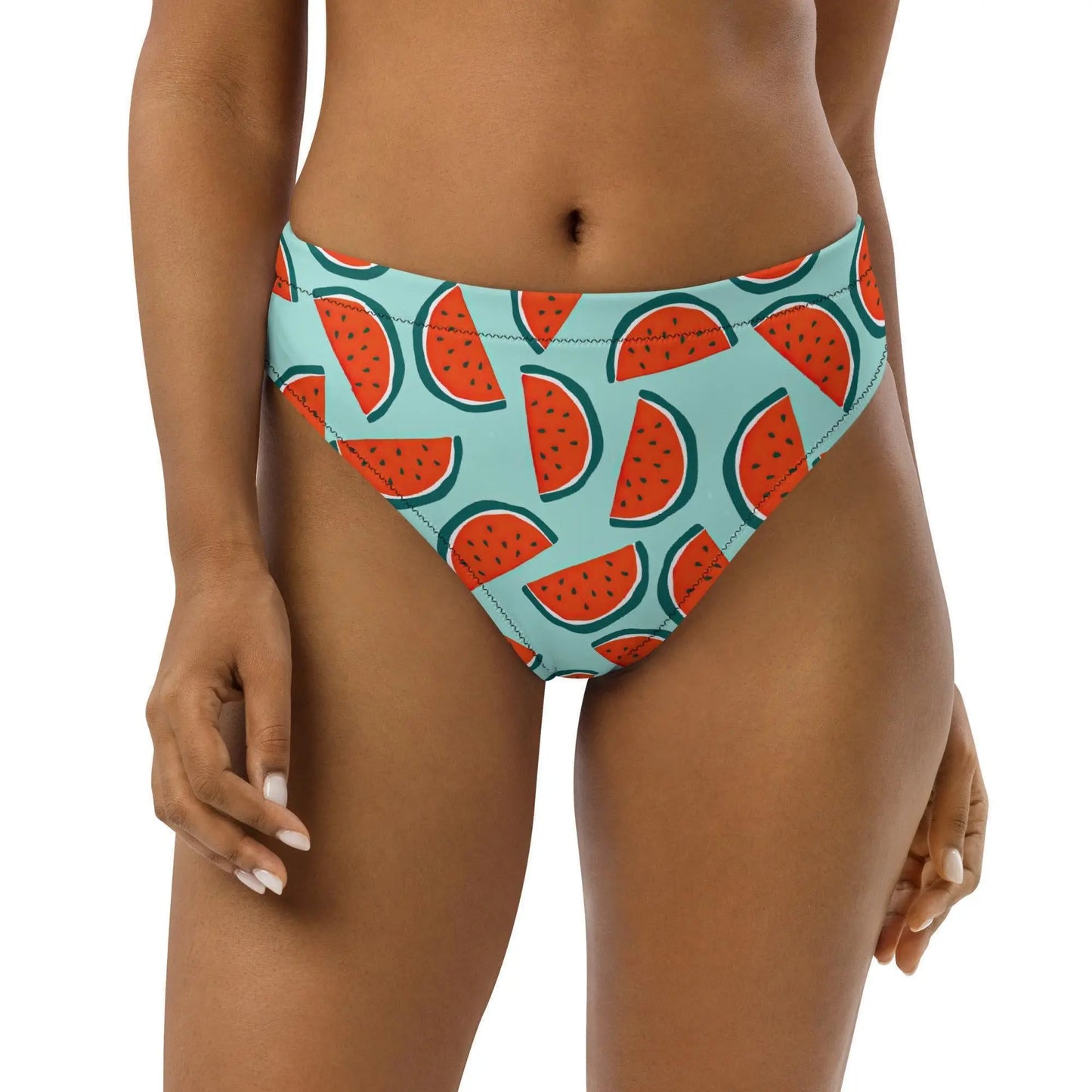 Cute Watermelon High Waisted Bikini or String Bikini Bottoms Festival Rave Fit Womens Swimsuit Recycled UPF 50+ Sun Protection 2XS–6XL Plus Aphantastic Designs