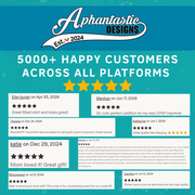 The image is a screenshot of a website featuring customer reviews and feedback for a company called "Aphantastic Designs". The reviews are from customers who have purchased products from the company, and they express satisfaction with the products and the customer service. The website also displays a list of customer reviews and a description of the company's products.