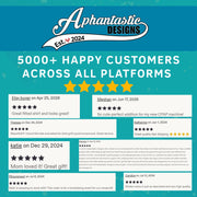 The image is a screenshot of a website featuring customer reviews and feedback for a clothing brand called "Aphantastic Designs". The reviews are from various customers who have purchased items from the brand, and they express their satisfaction with the products and the customer service.