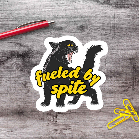 Fueled By Spite Black Cat Halloween Vinyl Sticker