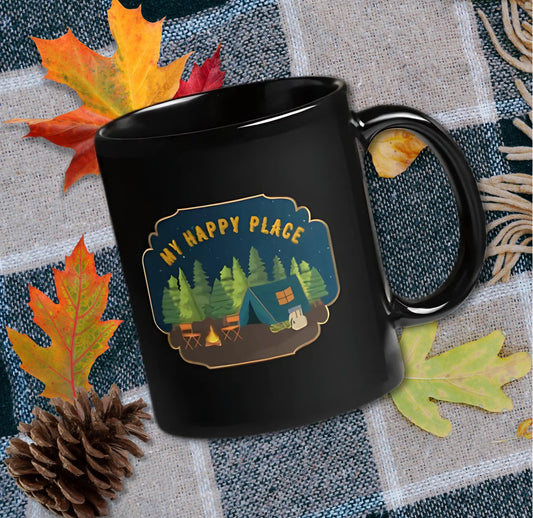 11 oz 15 oz | Happy Place Camping Ceramic Coffee Mug Hiking Outdoor Lover Gift Nature Lover Mug Goblincore | Dishwasher Safe Left Handed Mug Aphantastic Designs