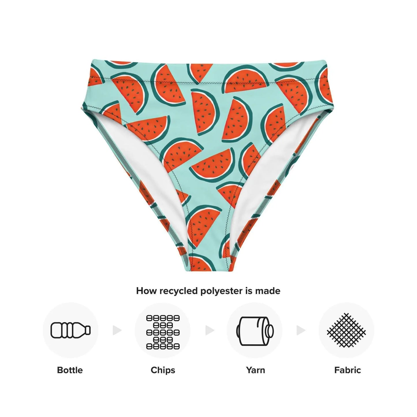 Cute Watermelon High Waisted Bikini or String Bikini Bottoms Festival Rave Fit Womens Swimsuit Recycled UPF 50+ Sun Protection 2XS–6XL Plus Aphantastic Designs