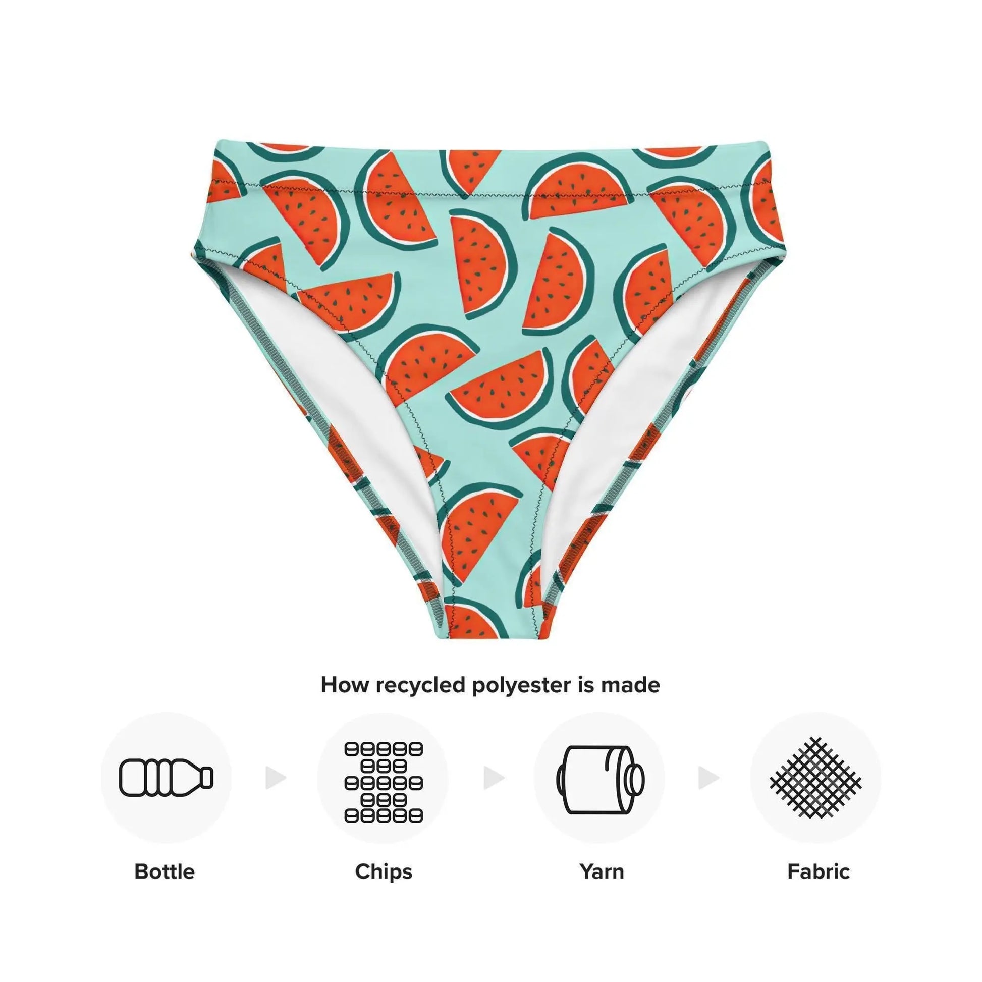Cute Watermelon High Waisted Bikini or String Bikini Bottoms Festival Rave Fit Womens Swimsuit Recycled UPF 50+ Sun Protection 2XS–6XL Plus Aphantastic Designs