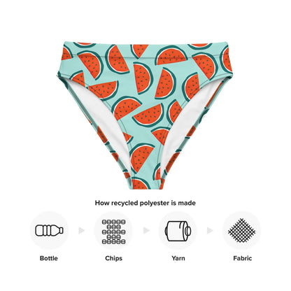 Cute Watermelon High Waisted Bikini or String Bikini Bottoms Festival Rave Fit Womens Swimsuit Recycled UPF 50+ Sun Protection 2XS–6XL Plus Aphantastic Designs
