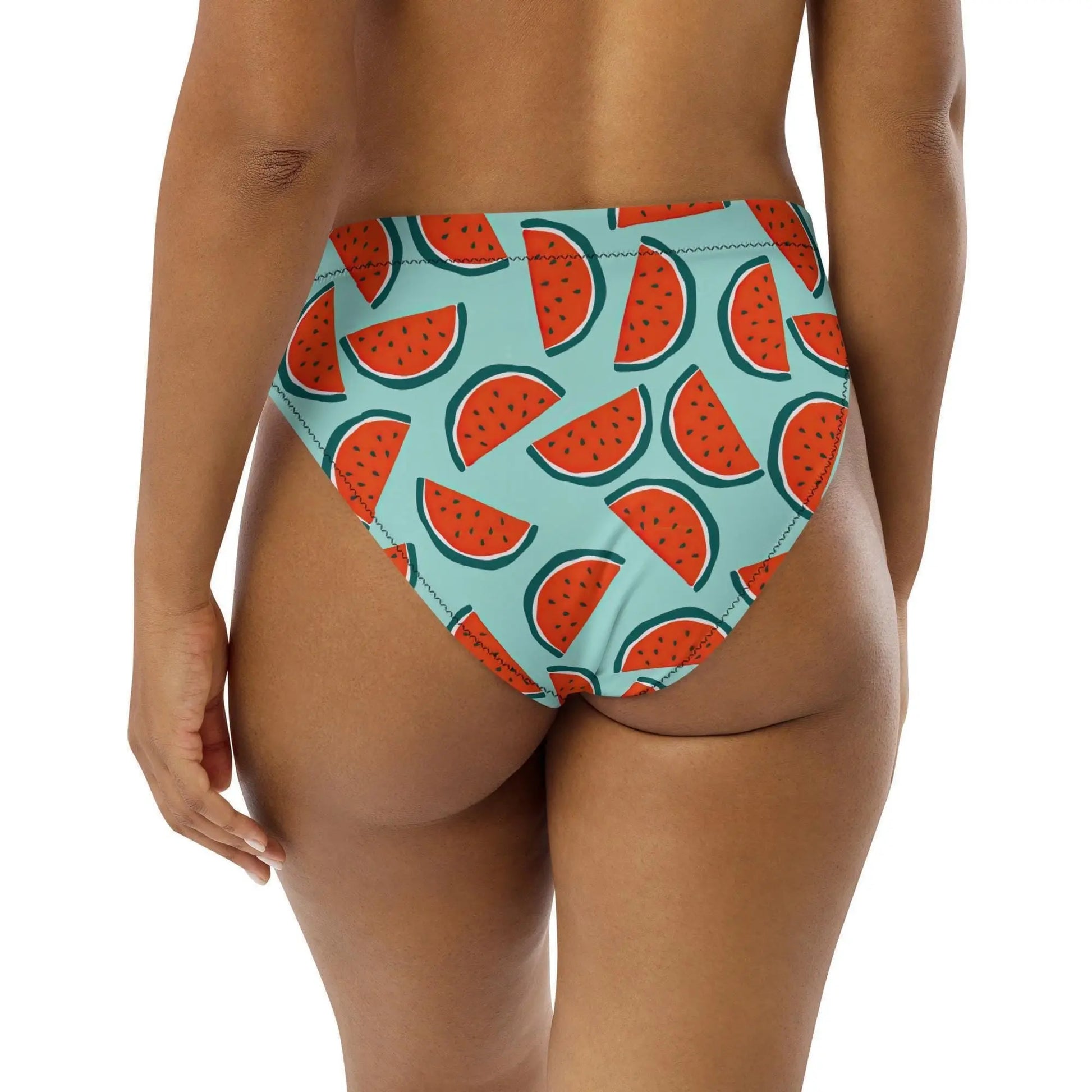Cute Watermelon High Waisted Bikini or String Bikini Bottoms Festival Rave Fit Womens Swimsuit Recycled UPF 50+ Sun Protection 2XS–6XL Plus Aphantastic Designs