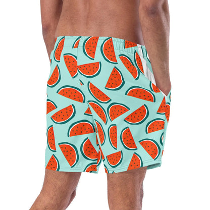 Watermelon Swim Trunks Allover Print Recycled Swim Shorts with Pockets Mid Length Regular Fit Swimsuit UPF 50+ Sun Protection 2XS–6XL Plus Aphantastic Designs