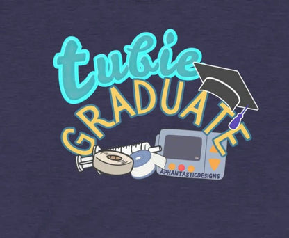 A dark blue t-shirt with a graphic design that says "Graduate" in a stylized font.