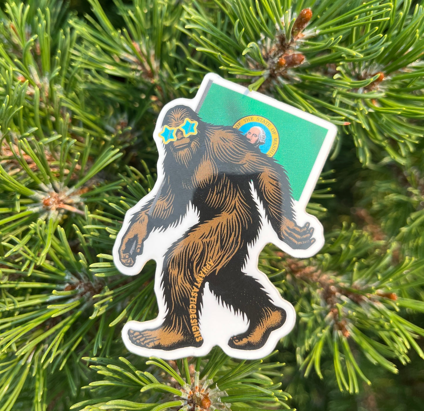Washington Flag Bigfoot Vinyl Sticker