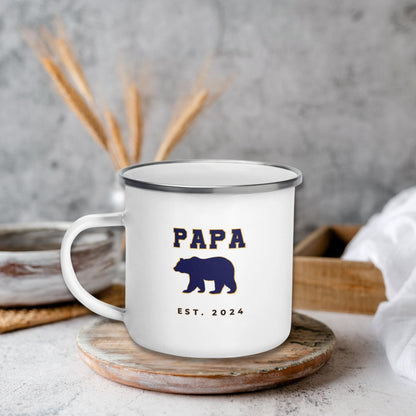 Enamel Papa Bear Camp Mug | Left Hand Friendly & Personalizable