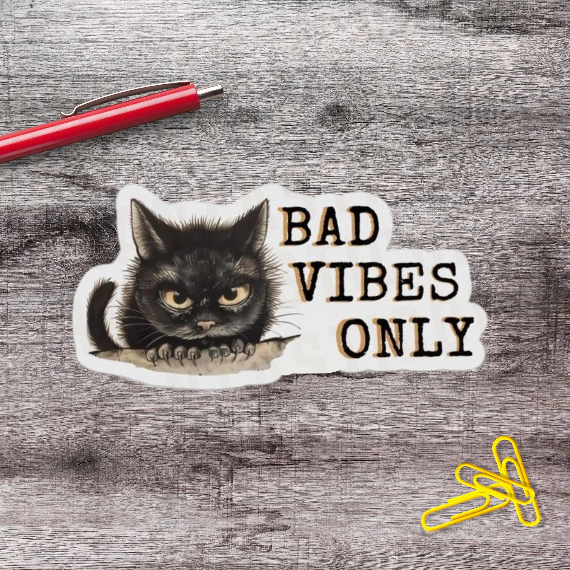 2-6 Inch Black Cat Bad Vibes Only Vinyl Sticker Aphantastic Designs