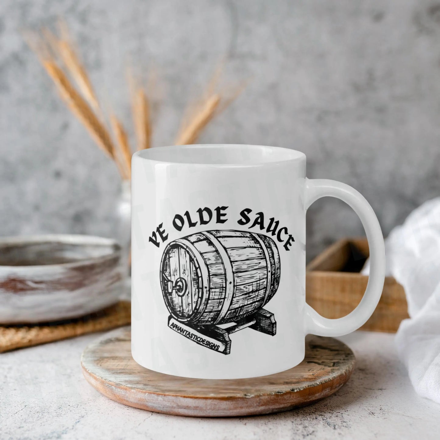 Ye Olde Sauce Mug | Ceramic, Left Hand Friendly,  & Dishwasher Safe Aphantastic Designs