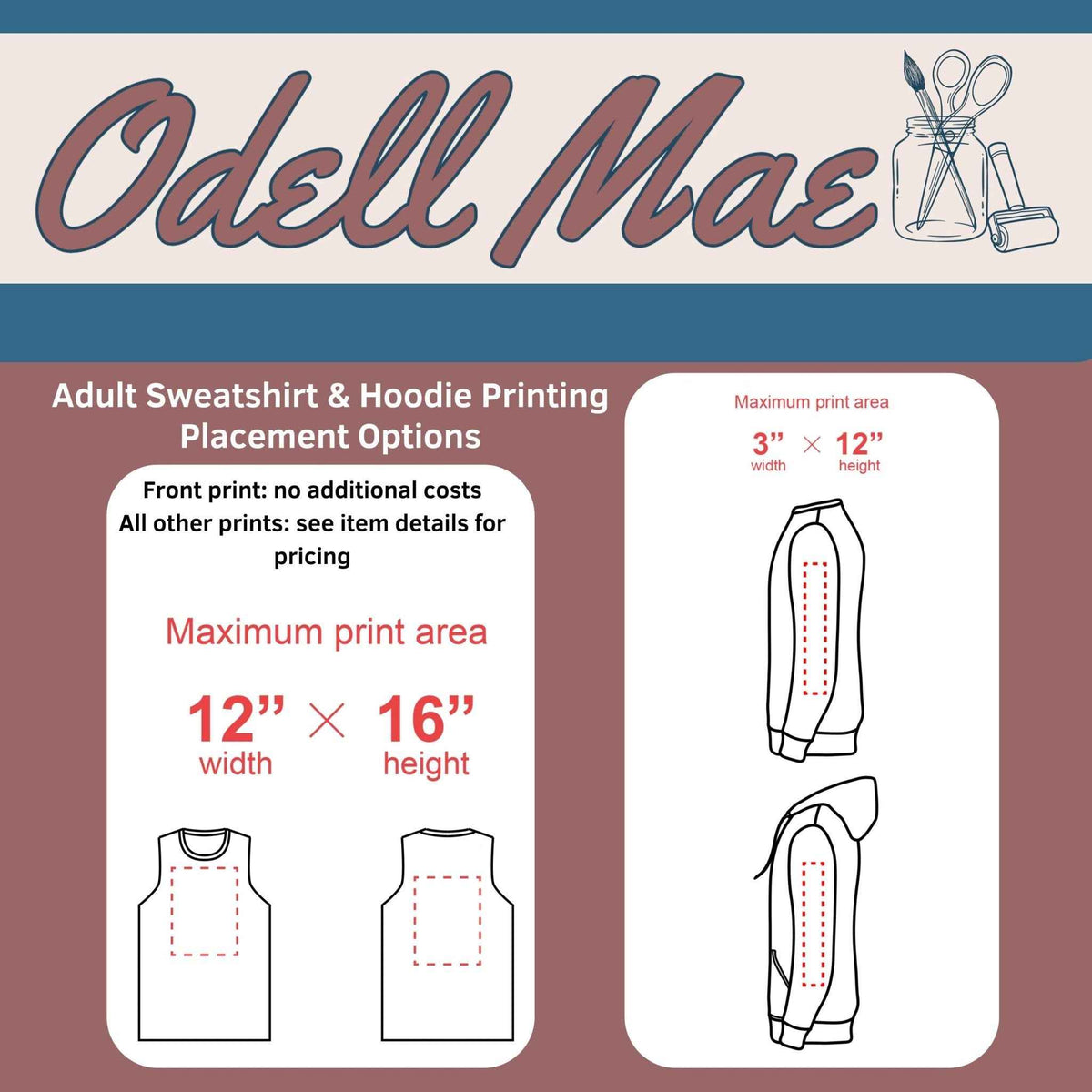 Add-On Back or Sleeve Print for Adult Sweatshirts And Hoodies