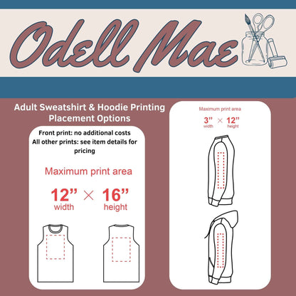 Add-On Back or Sleeve Print for Adult Sweatshirts And Hoodies