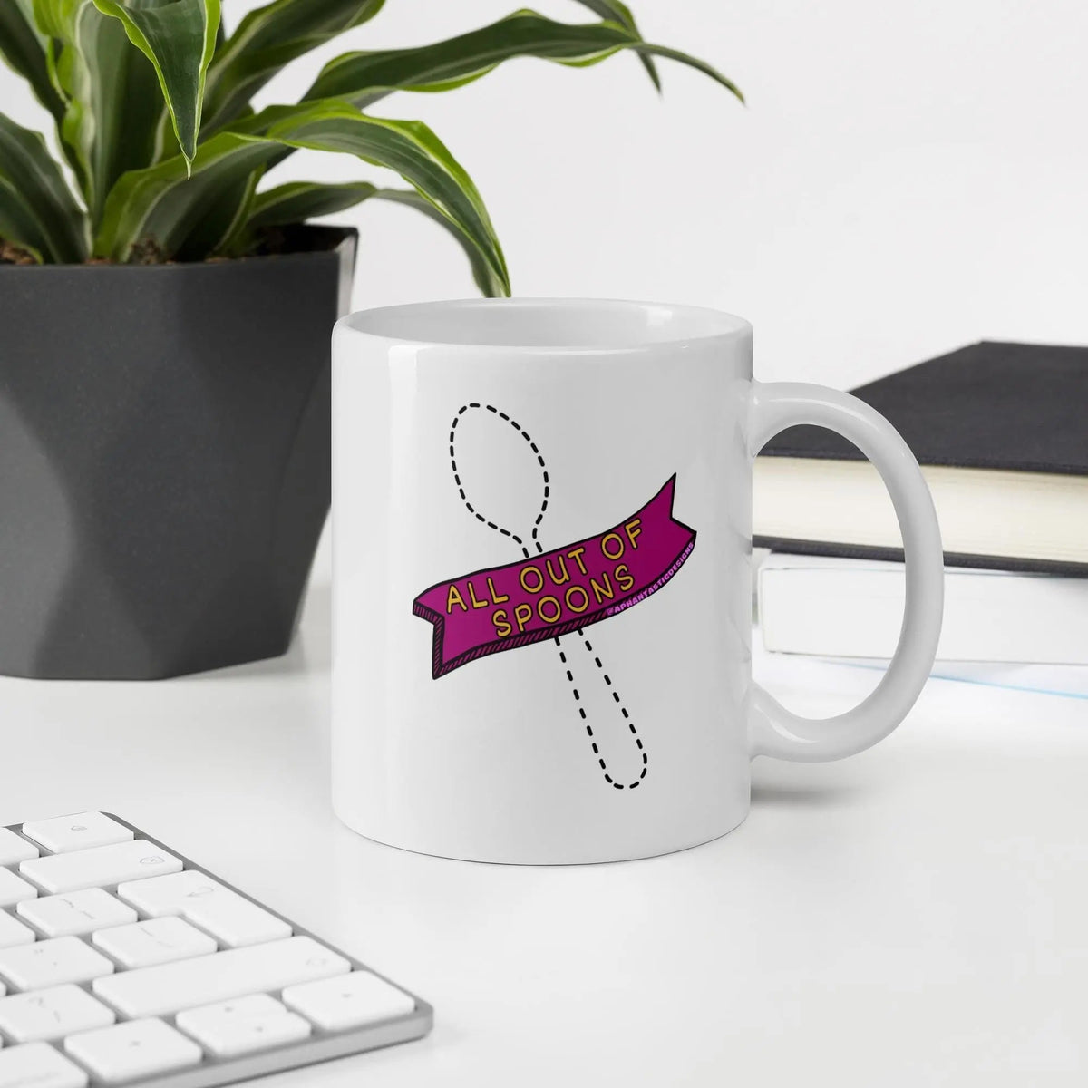 All Out Of Spoons Spoonie Mug | Ceramic, Left Hand Friendly, & Dishwasher Safe - Aphantastic Designs
