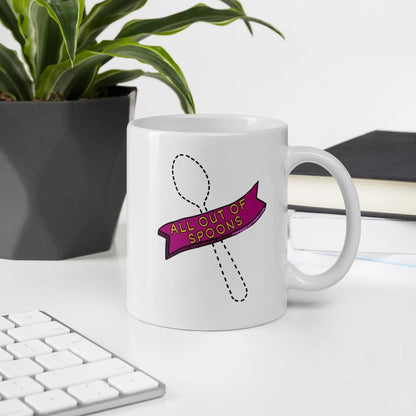 All Out Of Spoons Spoonie Mug | Ceramic, Left Hand Friendly, & Dishwasher Safe - Aphantastic Designs