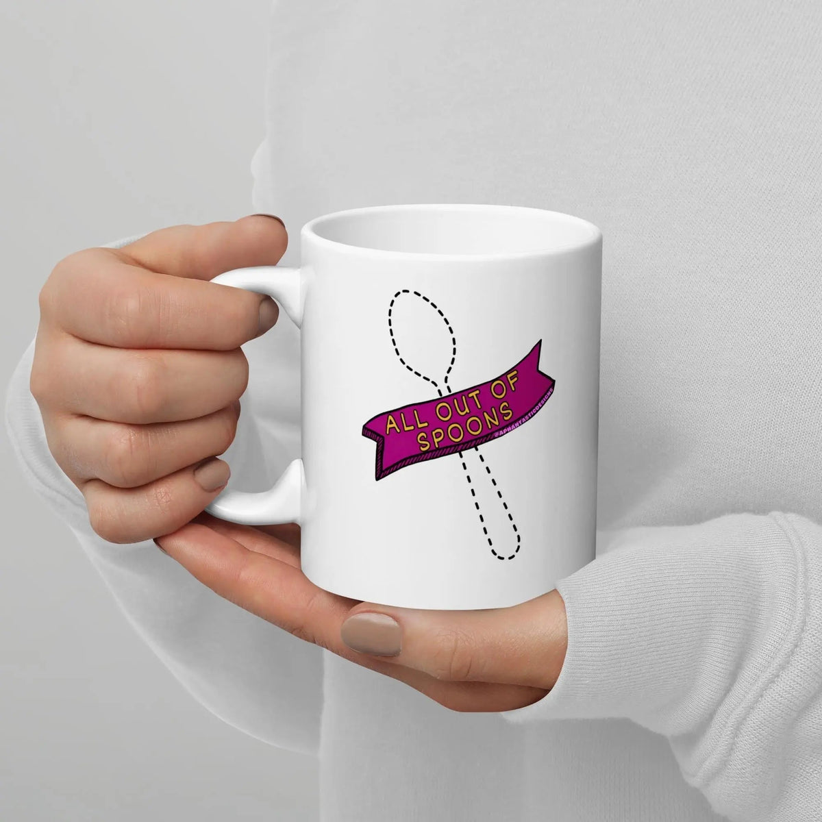 All Out Of Spoons Spoonie Mug | Ceramic, Left Hand Friendly, & Dishwasher Safe - Aphantastic Designs