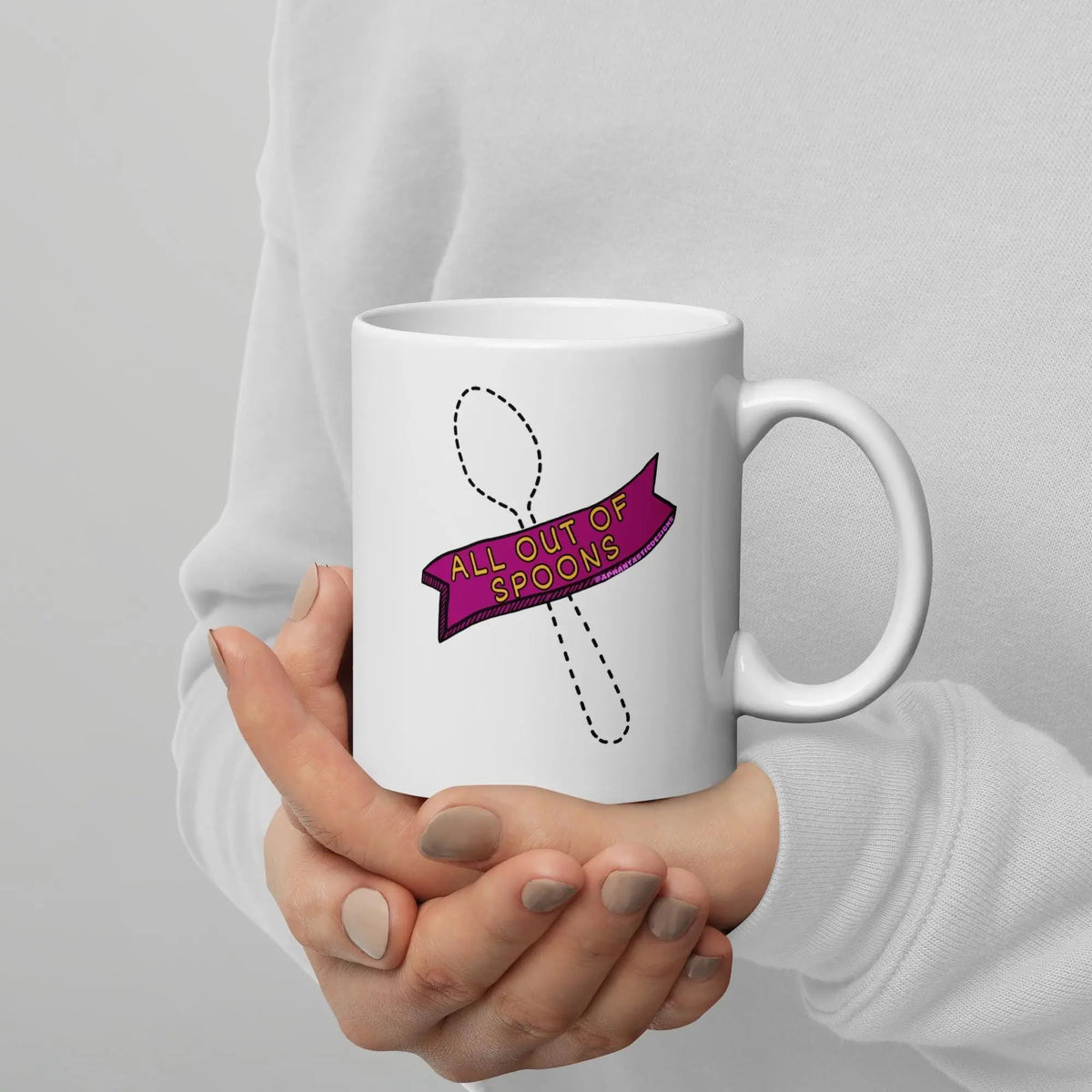 All Out Of Spoons Spoonie Mug | Ceramic, Left Hand Friendly, & Dishwasher Safe - Aphantastic Designs