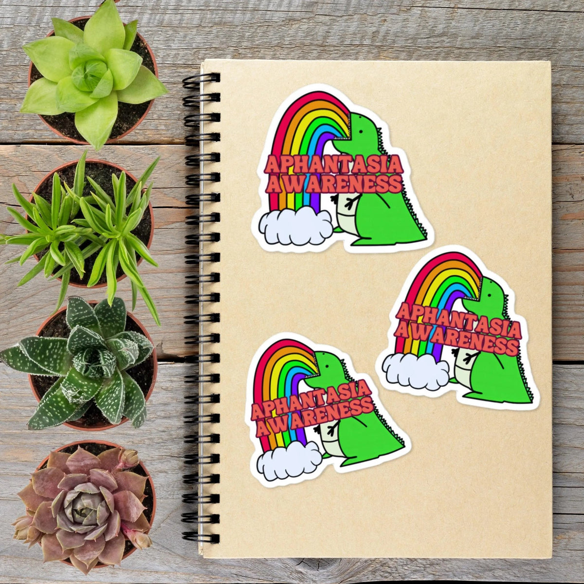 Aphantasia Awareness Rainbow Dinosaur Vinyl Sticker - Aphantastic Designs