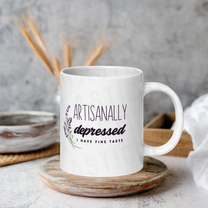 Artisanally Depressed Mental Health Mug | Ceramic, Left Hand Friendly, & Dishwasher Safe - Aphantastic Designs