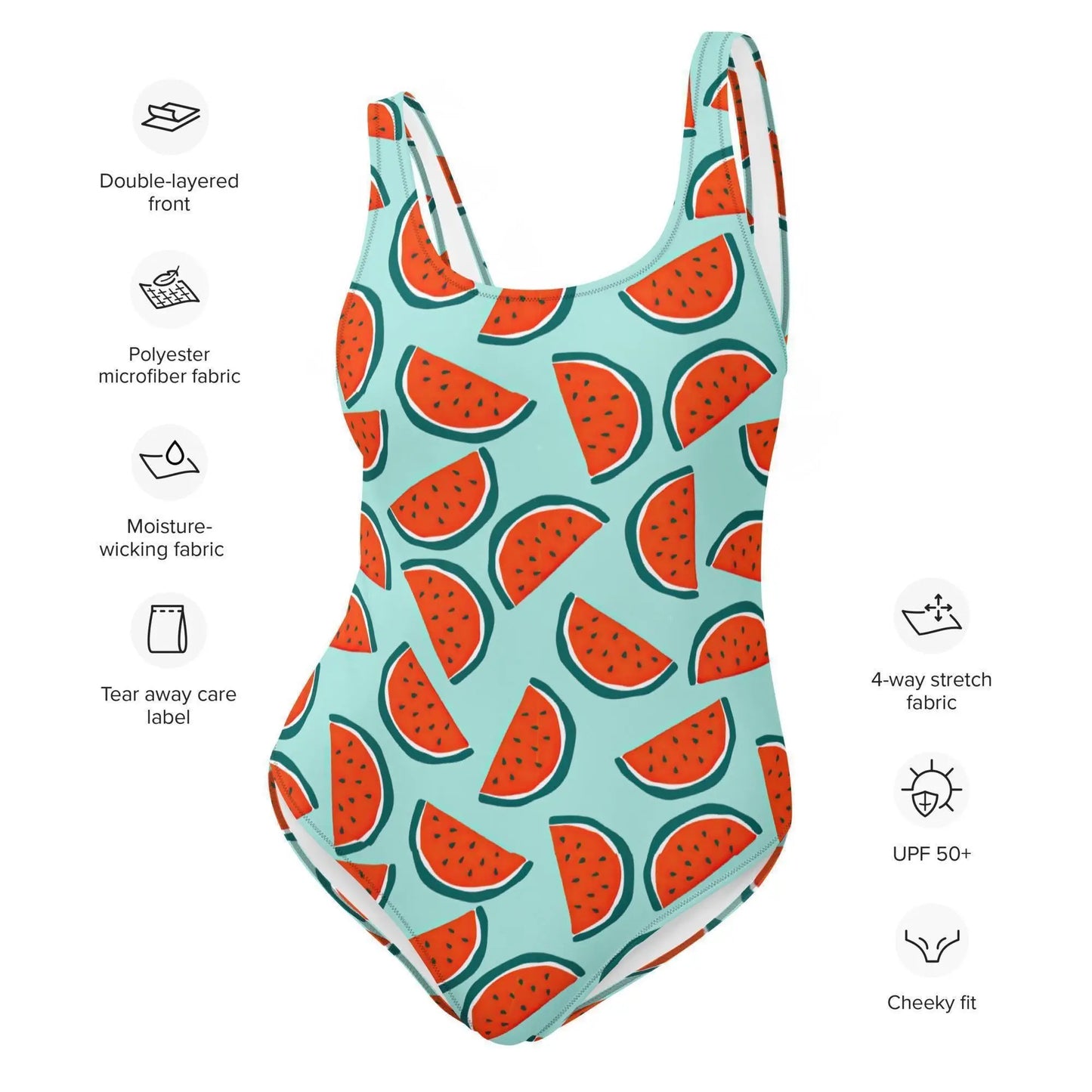 Watermelon One Piece Modest Swimsuit Teen Preteen Swimming Suit Ladies Bathing Suit Festival Rave UPF 50+ Sun Protection 4WayStretch XS–3XL Aphantastic Designs